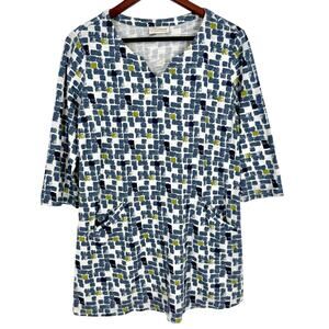 Komil Womens Sz Small Wearable Art to Wear Blue White Blouse Shirt Top Unique